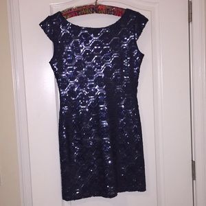 Homecoming Dress - Navy pattern with sequins